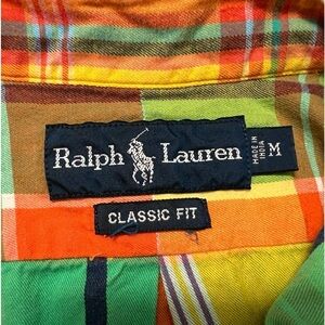 Ralph Lauren Polo  Orange Green Plaid Short Sleeve Shirt w pony button Size M